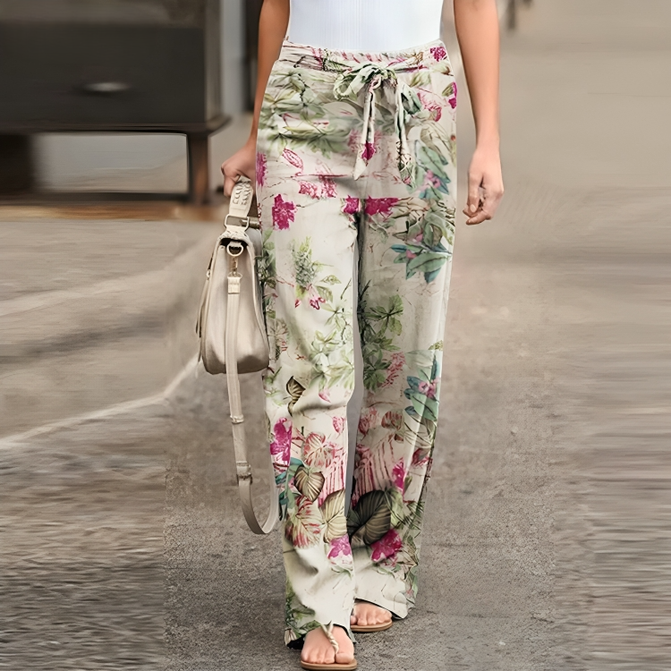 Modern linen trousers with floral pattern –Julia