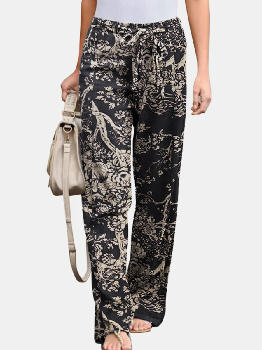 Elina - Lockere Leinen Hose mit Naturmotiv Damen