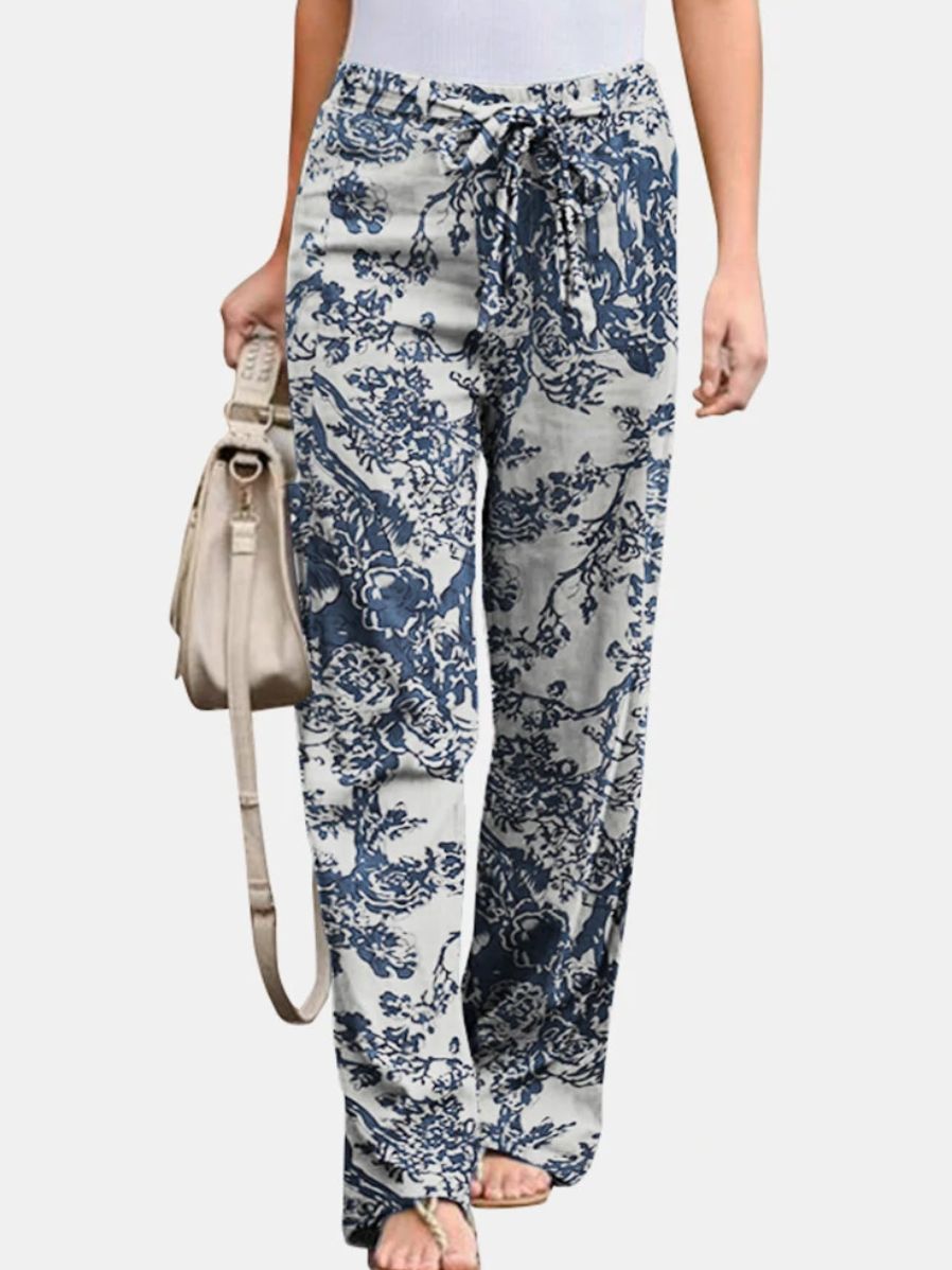 Elina - Lockere Leinen Hose mit Naturmotiv Damen