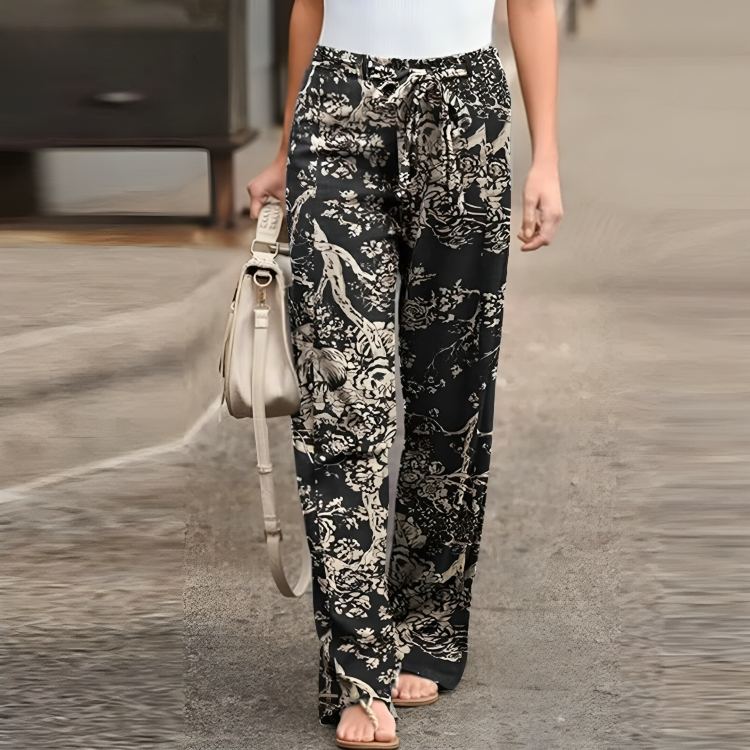Modern linen trousers with floral pattern –Julia