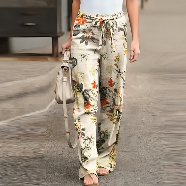 Modern linen trousers with floral pattern –Julia