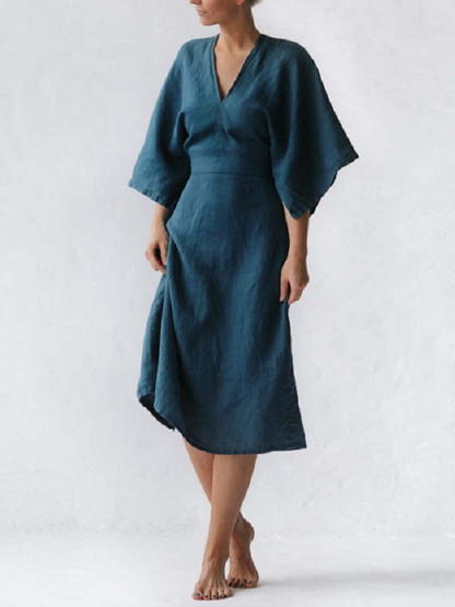 Elegant linen dress in ink blue – Lena