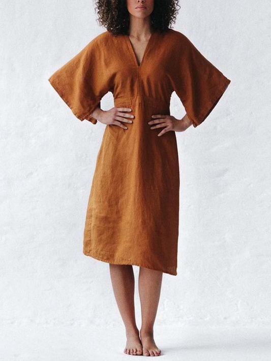 Elegant linen dress in ink blue – Lena