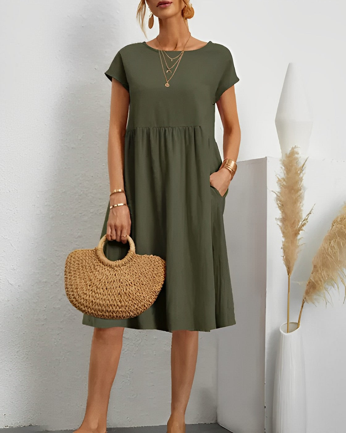 Cara - Loose fit linen midi dress 