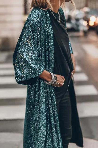 Shiny Sequin Cardigan Coat Maude