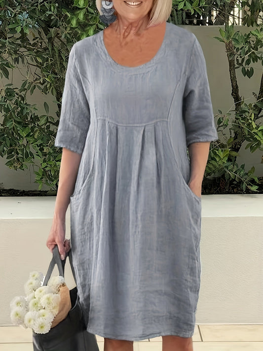 Elegant linen dress with empire waist –Sophia