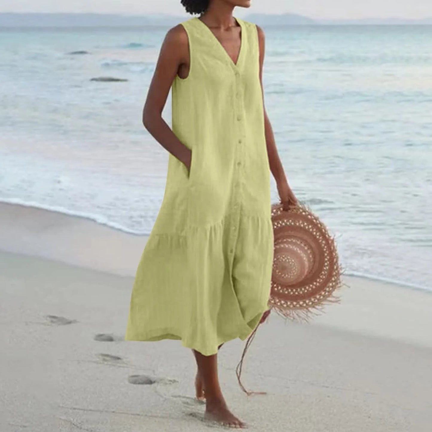 Lada linen dress with V-neck 