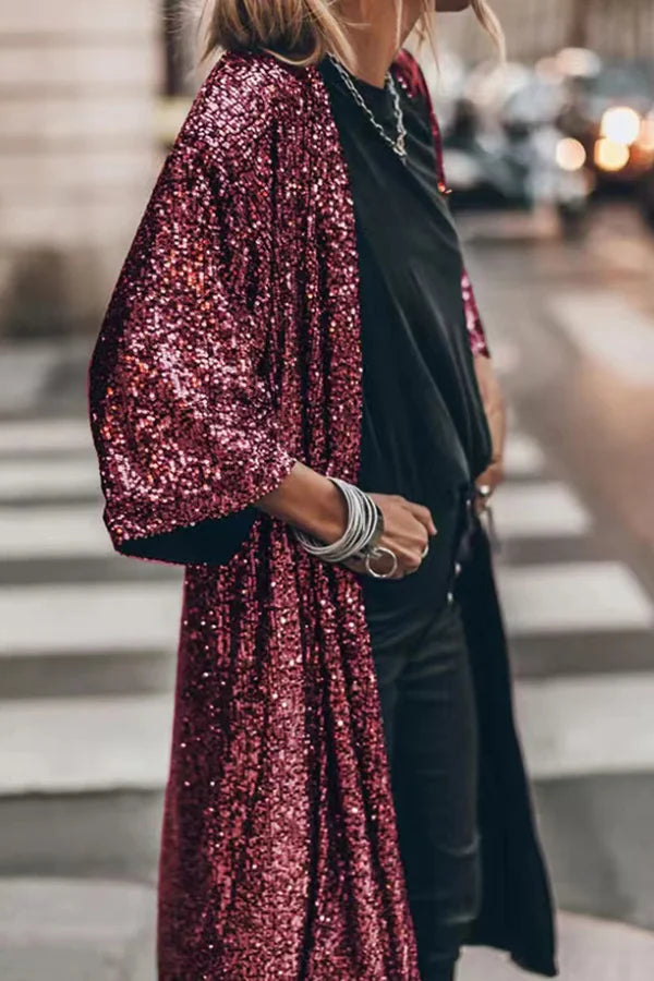 Shiny Sequin Cardigan Coat Maude