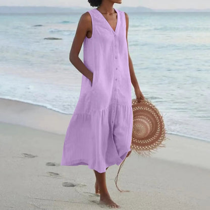 Lada linen dress with V-neck 