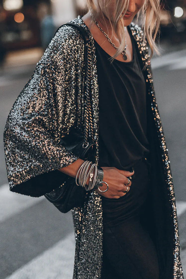 Shiny Sequin Cardigan Coat Maude