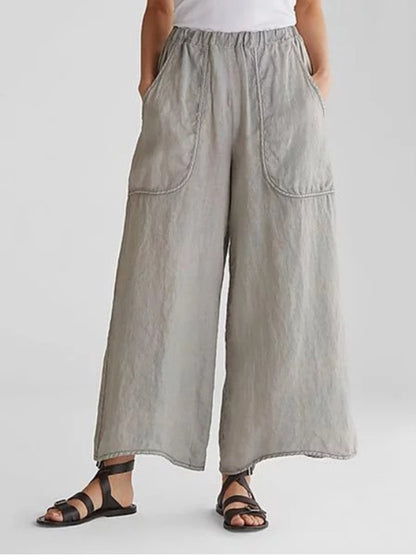 Bequeme Weite Leinenhose mit großen Taschen –Laura