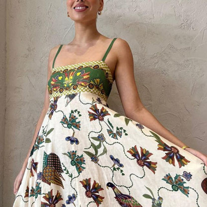 Maxikleid mit botanischem Print aus Baumwolle-Leinen-Mix –Julia