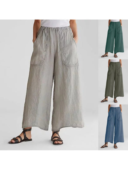 Bequeme Weite Leinenhose mit großen Taschen –Laura