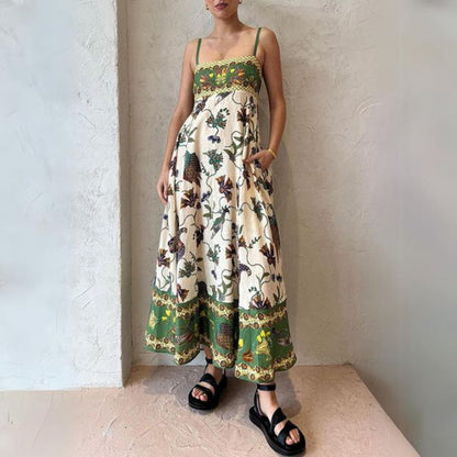 Maxikleid mit botanischem Print aus Baumwolle-Leinen-Mix –Julia