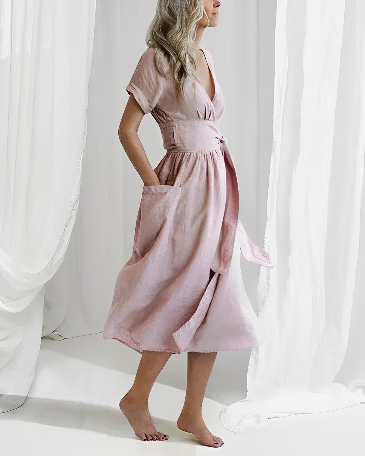 Claudia - Elegant midi dress in pastel colors for women