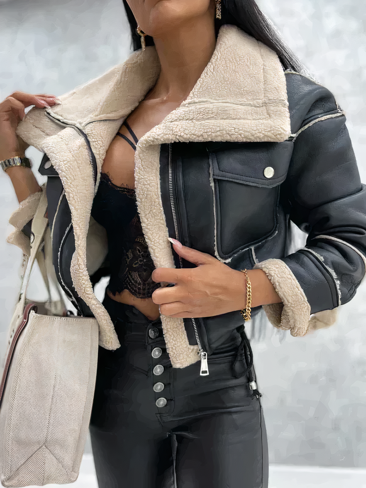 Stylish leather winter jacket for women Aisha