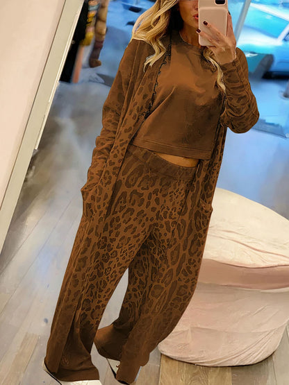 Cande Leopard Print Cardigan and Pants Set