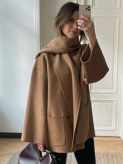 Camel fur coat with scarf Hedy