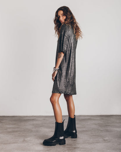 Ilona - Dark Glitter T-Shirt Dress Women