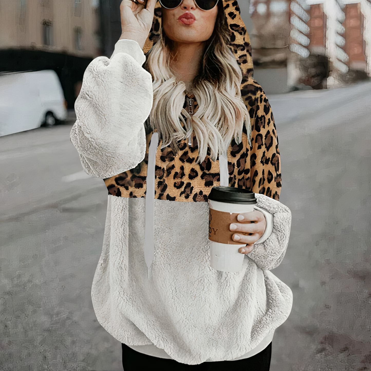 Leopard Print Plush Hoodie Juliana