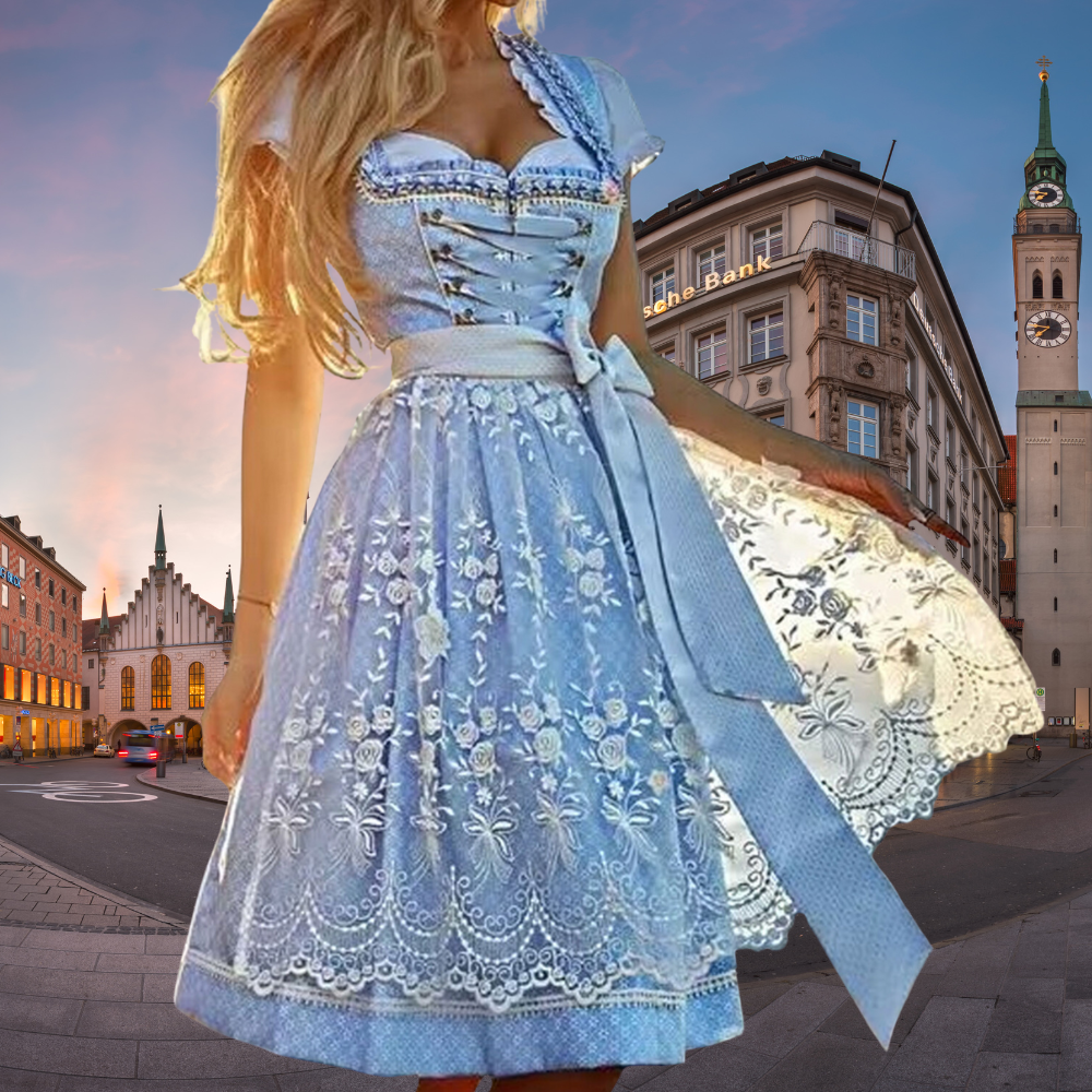 Amelie - Charmantes Oktoberfest Kleid Dirndl in Pastellblau für Damen