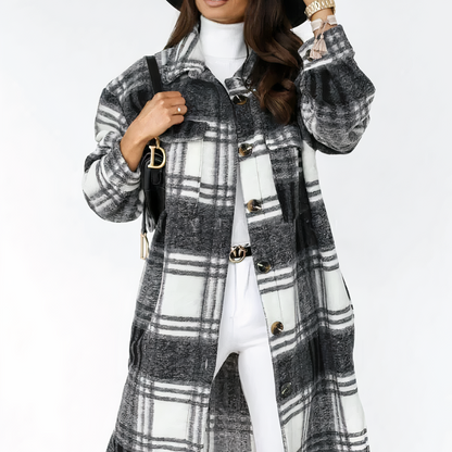 Long winter coat with tartan pattern Lara