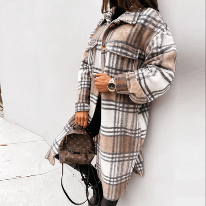 Long winter coat with tartan pattern Lara