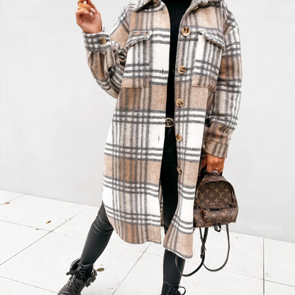 Long winter coat with tartan pattern Lara