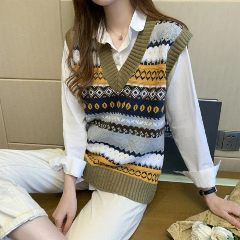 Geometric patterned sleeveless knitted vest Venna