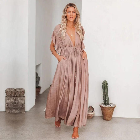 Robe longue bohème couleur taupe Miv