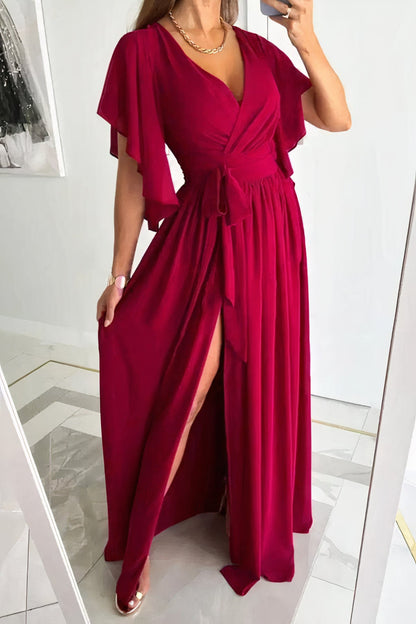 Elegantes Kleid mit V Ausschnitt und Schlitz Naomi