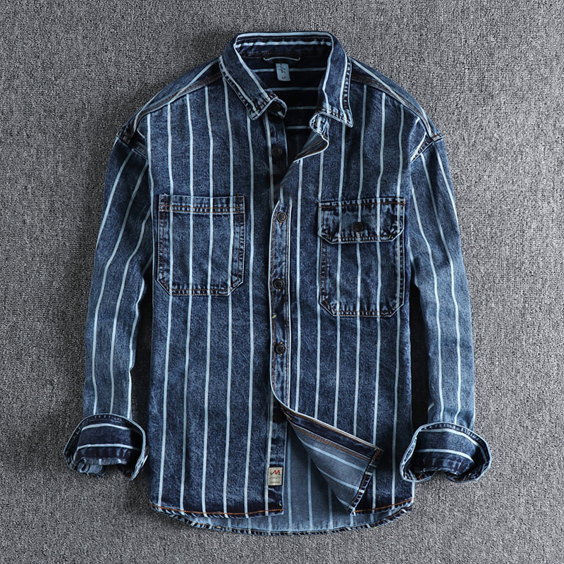 Trendiges Gestreiftes Denim Shirt für Herren Lars