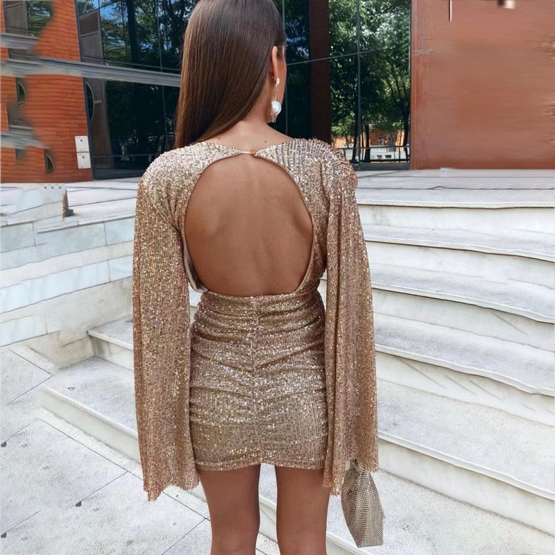 Robe à paillettes Odette avec décolleté en V