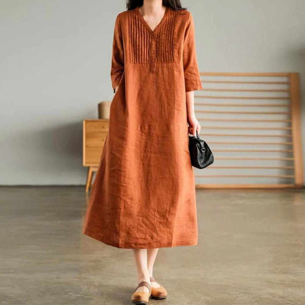 Leinenkleid in Orangetönen für Damen -  Sophie