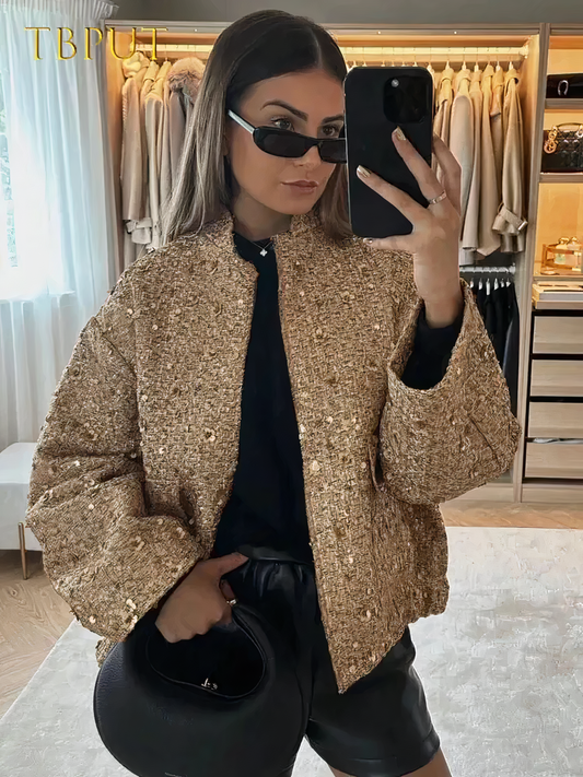 Glamorous sequin jacket in gold Yana