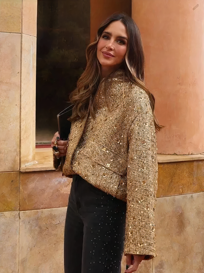 Glamorous sequin jacket in gold Yana