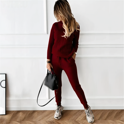 Striped turtleneck sweater and pants set Yvette 