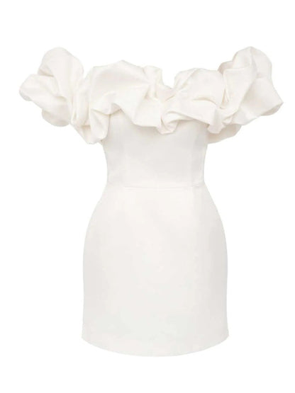 Alessandra - Satin off shoulder dress with ruffle trim 