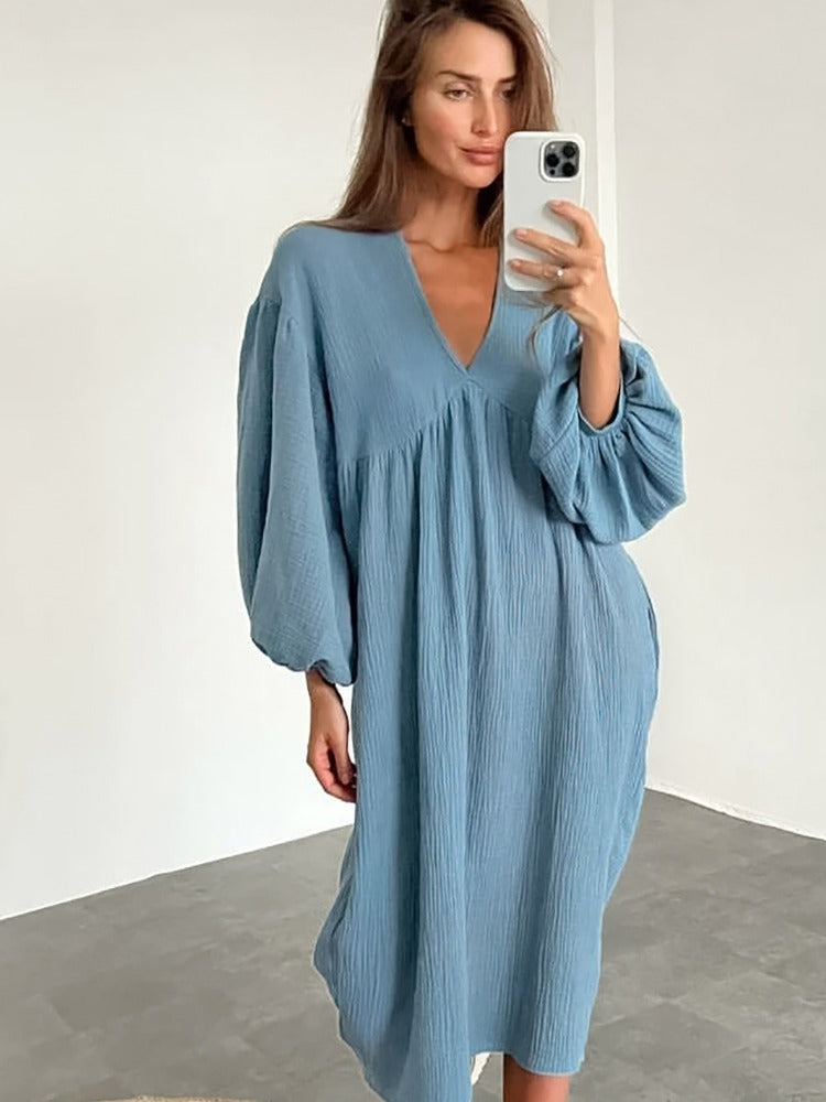 Robe d'été en lin bleu 