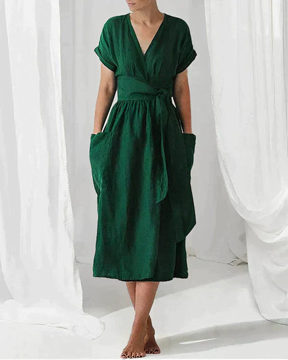 – Robe midi en lin vert